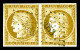 O N°1, 10c Bistre-jaune En Paire Obl Pc 3053, Très Frais. TTB (signé/certificat)  Qualité: Oblitéré  Cote: 900 Euros - 1849-1850 Ceres