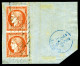 O N°5, 40c Orange En Paire Obl Grille Sans Fin Sur Son Support Avec Càd De GENEVE Du 6 Sept 1852. SUP (signé Calves/cert - 1849-1850 Ceres