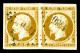 O N°9, 10c Bistre-jaune En Paire Grandes Marges Avec Voisins. SUPERBE (signé Calves/Brun/certificat)  Qualité: Oblitéré - 1852 Louis-Napoleon