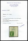 ** N°12a, 5c Vert-jaune Nuance Claire Rare, Grand Coin De Feuille Avec Griffe Bleue 'CONTROLE TP' Et Filet D'un Voisin.  - 1853-1860 Napoleone III
