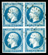O N°15, 25c Bleu En Bloc De Quatre Obl Petits Chiffres. SUP (signé Calves/certificats)  Qualité: Oblitéré  Cote: 2750 Eu - 1853-1860 Napoleon III