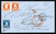 O Empire 20c Bleu + 40c Orange (N°14 Et 16 X 2) Obl 'DS3' + Càd PARIS 60 Sur Lettre Du 11 Dec 1856 Pour HARBOURG. TTB. R - 1849-1876: Klassik