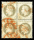 O N°27, 4c Gris, Bloc De Quatre Obl Càd Rouge Des Imprimés. TTB (certificat)  Qualité: Oblitéré - 1863-1870 Napoleon III Gelauwerd