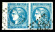 O N°45C, 20c Bleu Type II Report 3 En Paire Bord De Feuille Latéral Gauche, Pièce Choisie. SUP (signé Calves/certificat) - 1870 Emission De Bordeaux