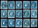 O N°46Bh, 20c BLEU OUTREMER Type 3 Report II: Exceptionnelle Reconstitution D'un Bloc Report Complet De 15 Exemplaires,  - 1870 Bordeaux Printing