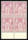 ** N°95a, 5F Violet Sur Lilas En Bloc De Quatre Bas De Feuille, Fraîcheur Postale, Très Bon Centrage. SUPERBE. R.R. (sig - 1876-1898 Sage (Type II)