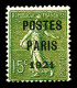** N°28, 15c Vert-olive Surchargé 'POSTES PARIS 1921', Frais, SUP. R.R. (signé Calves/certificat)  Qualité: **  Cote: 17 - 1893-1947