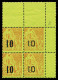 ** N°4A Et 4F, 10 Sur 20c Brique Sur Vert: 2 Paires Types II Et VII Se Tenant En Bloc De Quatre Coin De Feuille, Fraîche - Unused Stamps
