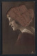 Echt-Haar-AK Junge Frau Im Roten Spitzenkleid Mit Geflochtener Strähne Aus Echthaar  - Sonstige & Ohne Zuordnung