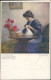 Künstlerkarte "Am Nähtisch" Künstler E. Payer, Art Postcard 1910 - Personajes