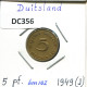 5 PFENNIG 1949 J WEST & UNIFIED GERMANY Coin #DC356.U.A - 5 Pfennig