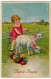 BUONA PASQUA - BAMBINA CON AGNELLI - 1932 - Vedi Firma Illustratore - Vedi Retro - Formato Piccolo - Easter