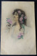 Cpa LITHO Illustrateur Vienne M.M. 322 Portrait Femme FLEUR BLEUE CHEVEUX VOYAGE 1910 QUAREGNON - Vienne