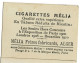 CIGARETTES MELIA - MANVILLE - Tirage E N° 7 De La Marque Etoile - 4ème Collection Mélia - Melia