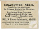 CIGARETTES MELIA -   DERMINY   - Tirage E N° 7 De La Marque Etoile - 4ème Collection Mélia - Melia