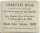 CIGARETTES MELIA - Portrait Anonyme  - Tirage L N° 10 - Melia