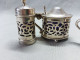 3 Antique Hallmarked Solid Silver Blue Glass Lined Condiment Jar And Shakers, Each Lined With Blue Glass - Art Nouveau / Art Deco