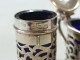 Delcampe - 3 Antique Hallmarked Solid Silver Blue Glass Lined Condiment Jar And Shakers, Each Lined With Blue Glass - Art Nouveau / Art Déco
