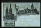 Mondschein-Lithographie Köln, Dom, Neuer Bahnhof, Rheinbrücke  - Koeln