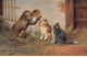 Animaux - N°85519 - Chat - Chats Regardant Un Singe Renversant Une Coupelle De Lait - Cats
