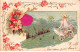 Anges - N°87600 - Ange Dans Un Chariot En Haut D'une Colline, Fleurs - Carte Gaufrée - Anges