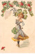 Fantaisie - N°86498 - Jeune Femme Portant Un Trèfle Sur Sa Robe, Trèfles Et Champignons - Carte Gaufrée - Women