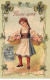 Nouvel An - N°90286 - Bonne Année - Jeune Fille Portant Des Paniers Remplies De Fleurs - Carte Gaufrée - Nouvel An