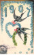 Nouvel An - N°90287 - Bonne Et Heureuse Année 1907 - Hirondelles Apportant Un Coeur En Myosotis - Carte Gaufrée - New Year