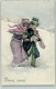 13810005 - Frau Und Mann Mit Hund, Winteranimations-AK Von 1910 , Schneefall Durch Farbtupfer Auf AK - New Year