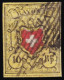 Suiza.  1850.  Rayon II. 10 R. Amarillo, Negro Y Rojo. - 1843-1852 Federale & Kantonnale Postzegels