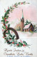 Happy New Year Christmas CHURCH Vintage Postcard CPSMPF #PKD555.A - Neujahr