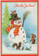 Bonne Année Noël BONHOMME DE NEIGE Vintage Carte Postale CPSM #PAZ776.FR - Año Nuevo