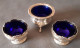 Lot De 3 Petits Pots à épices De Table,  En Métal Argenté  Avec Bol En Verre Bleu. - Altri & Non Classificati