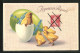 Präge-AK Joyeuses Paques, Osterküken In Einem Ei  - Pasen