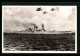 AK Deutsches Schlachtschiff Mit Wasserflugzeugen Darüber  - Guerre