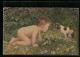 Künstler-AK Arno Von Riesen: Baby Und Welpe Auf Einer Blumenwiese  - Riesen, Arno Von