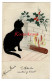 CPA Carte Fantaisie Chat Poes Black Cat Gatto Zwarte Kat Poes Chat Noir Recouvert De Feutrine Velours Feutre Vilt Felt - Gatos