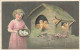 FANTAISIES - Enfants - Petite Fille - œufs - Poussins - Fleurs - Colorisé - Carte Postale Ancienne - Sonstige & Ohne Zuordnung