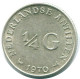 1/4 GULDEN 1970 ANTILLES NÉERLANDAISES ARGENT Colonial Pièce #NL11665.4.F.A - Netherlands Antilles