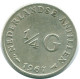 1/4 GULDEN 1967 ANTILLAS NEERLANDESAS PLATA Colonial Moneda #NL11477.4.E.A - Netherlands Antilles