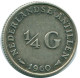 1/4 GULDEN 1960 NETHERLANDS ANTILLES SILVER Colonial Coin #NL11074.4.U.A - Netherlands Antilles