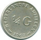1/4 GULDEN 1967 ANTILLES NÉERLANDAISES ARGENT Colonial Pièce #NL11437.4.F.A - Netherlands Antilles