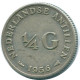 1/4 GULDEN 1956 NIEDERLÄNDISCHE ANTILLEN SILBER Koloniale Münze #NL10916.4.D.A - Niederländische Antillen