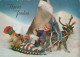 SANTA CLAUS Happy New Year Christmas DEER Vintage Postcard CPSM #PBB168.GB - Santa Claus