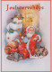 PAPÁ NOEL Feliz Año Navidad MUÑECO DE NIEVE Vintage Tarjeta Postal CPSM #PAU388.ES - Santa Claus