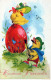 EASTER CHICKEN EGG Vintage Postcard CPA #PKE098.GB - Ostern