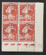 Semeuse 30 C. Rouge 360 Préo 61 En Bloc De 4 Coin Daté PAS CHER - 1906-38 Säerin, Untergrund Glatt