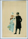 T621/ Jugendstil Litho Ak Frau Und Mann Mit Zylinder  Ca.1900 - Autres & Non Classés