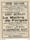 PP / Affichette PROGRAMME Cinéma SAINT-SABIN Gaby MORLAY Le MAITRE DES FORGES Les Miserables 1934 - Programme