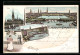 Lithographie Hamburg, Rathaus, Alsterarkaden, Panorama, Dampfer  - Mitte